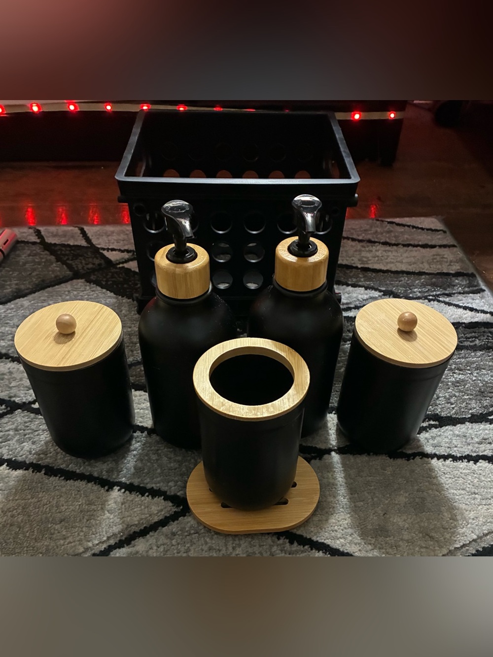 Black and Bamboo Bathroom Accessory Set - Modern Home Dining Canisters